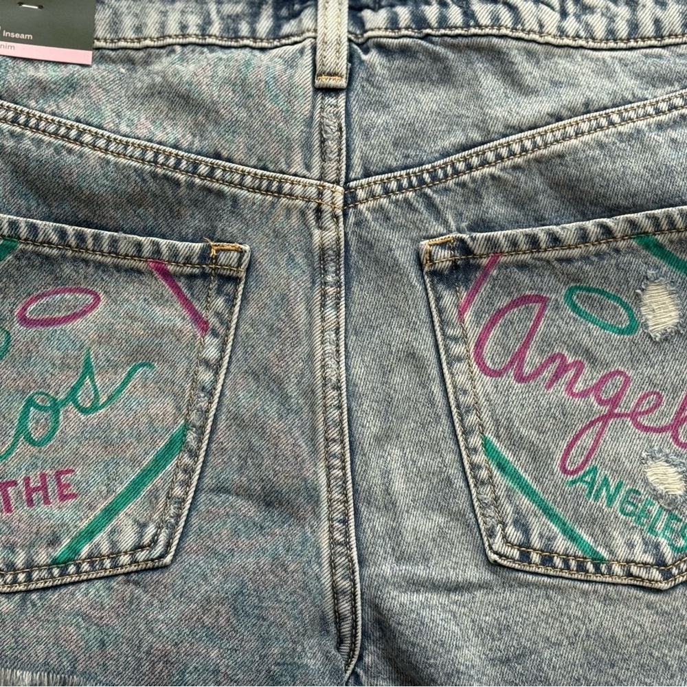 One of a Kind Jean Shorts w/ Hand-painted designs by artist - Picture 5 of 9